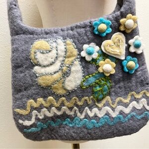 Felted Wool Purse Bag Rising Tide Yellow Gray Teal